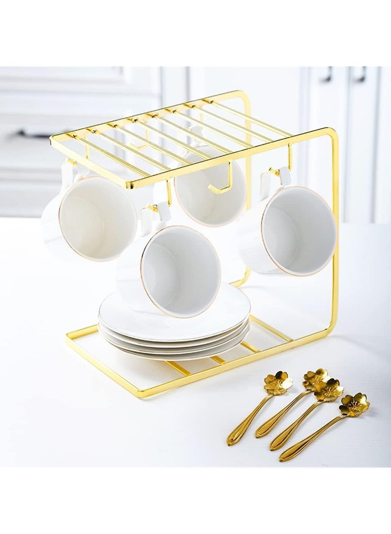 DubaiGallery حامل أكواب القهوة مع 6 خطافات تحت الرف، أكواب إسبريسو مع حامل، حامل أكواب القهوة، حامل الأكواب، شجرة أكواب الشاي، عرض للعائلة، المطعم، البار، المنزل - Image 3