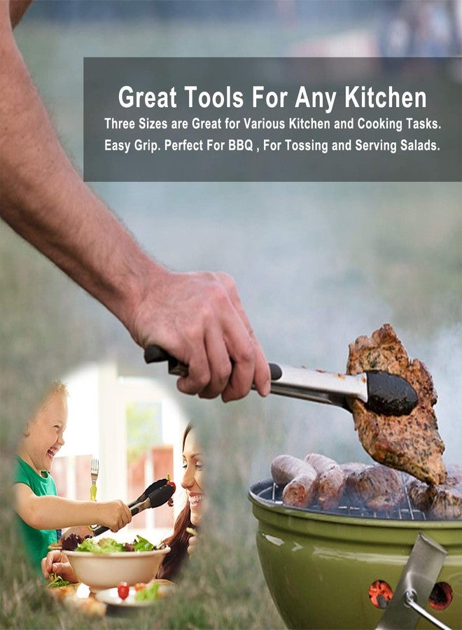 مواك ملاقط مطبخ للطبخ برؤوس سيليكون، أدوات مطبخ مقاومة للحرارة، ملاقط سيليكون قابلة للقفل، طقم ملاقط تقديم طعام مكون من 3 قطع، 7، 9، 12 بوصة - Image 2