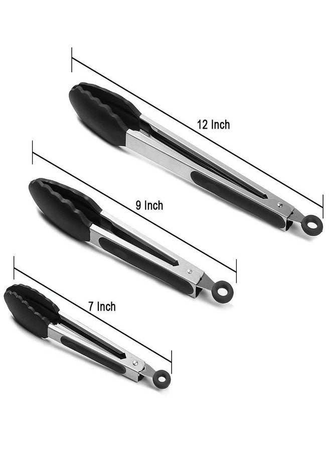 مواك ملاقط مطبخ للطبخ برؤوس سيليكون، أدوات مطبخ مقاومة للحرارة، ملاقط سيليكون قابلة للقفل، طقم ملاقط تقديم طعام مكون من 3 قطع، 7، 9، 12 بوصة - Image 5