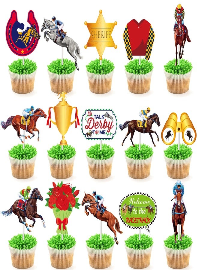 umoni 36Pcs Horse Derby Cupcake Toppers Horse Racing Birthday Party Decorations Equestrian Baby Shower Decorations for Equestrian Horse Theme Birthday Party Supplies - Image 2