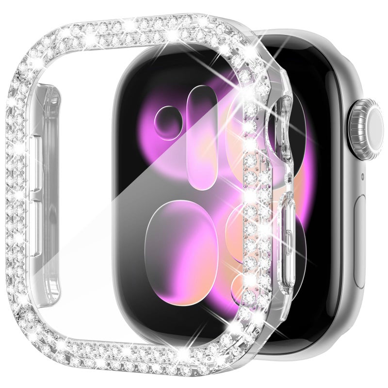 KADES Compatible with Apple Watch Series 11 10 42mm, Double Row Diamond Bling Case with Built-in Screen Protector (No Black Edge), Sparkling Rhinestone Protective Cover, Clear - Image 1