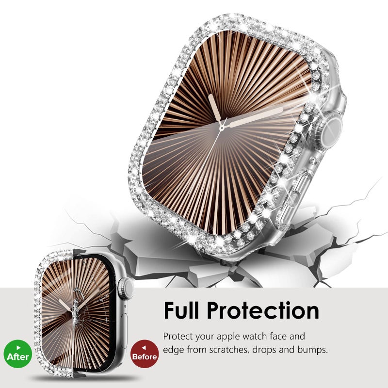 KADES Compatible with Apple Watch Series 11 10 42mm, Double Row Diamond Bling Case with Built-in Screen Protector (No Black Edge), Sparkling Rhinestone Protective Cover, Clear - Image 5