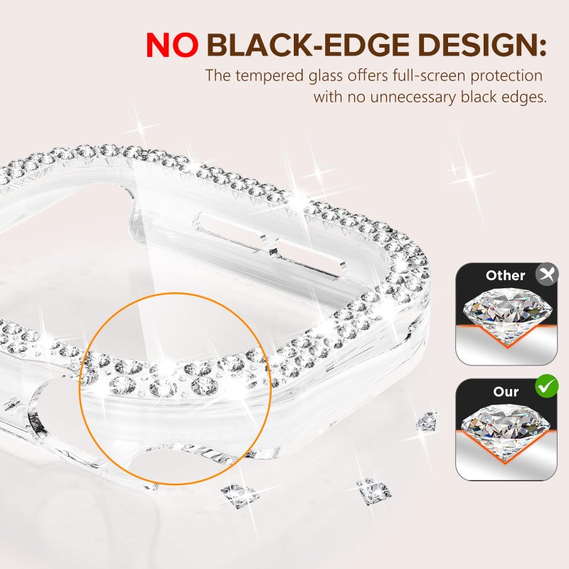 KADES Compatible with Apple Watch Series 11 10 42mm, Double Row Diamond Bling Case with Built-in Screen Protector (No Black Edge), Sparkling Rhinestone Protective Cover, Clear - Image 4