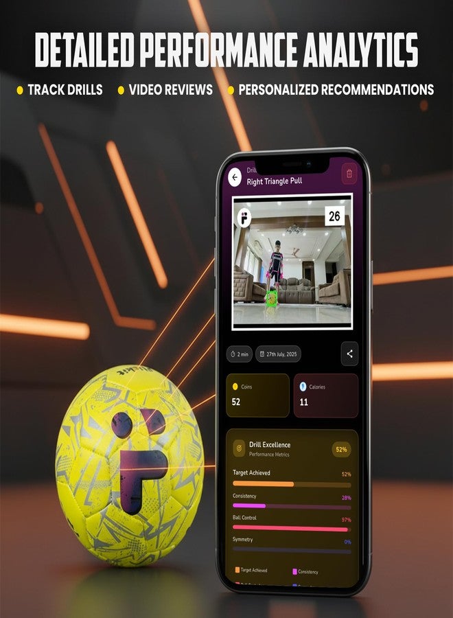 FLICKIT Smart Football Size 5+ Foldable Mobile Holder | AI-Enabled Ball with App Tracking & Universal Metal Stand | Skill Training & Video Viewing Combo for Athletes, Coaches & Kids - Image 3