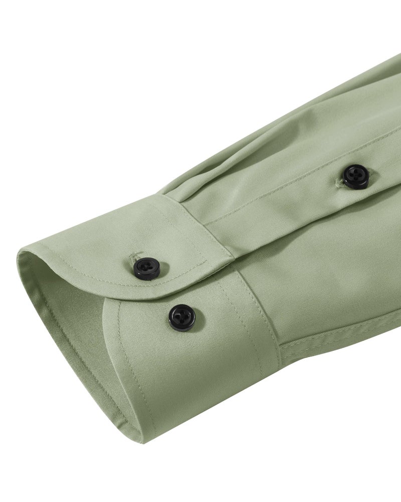 Lusead Sage Green Dress Shirt Men Slim Fit Stretch Wrinkle Free Outdoor Wedding Prom Long Sleeve Button Down Shirt Men Easter - Image 5