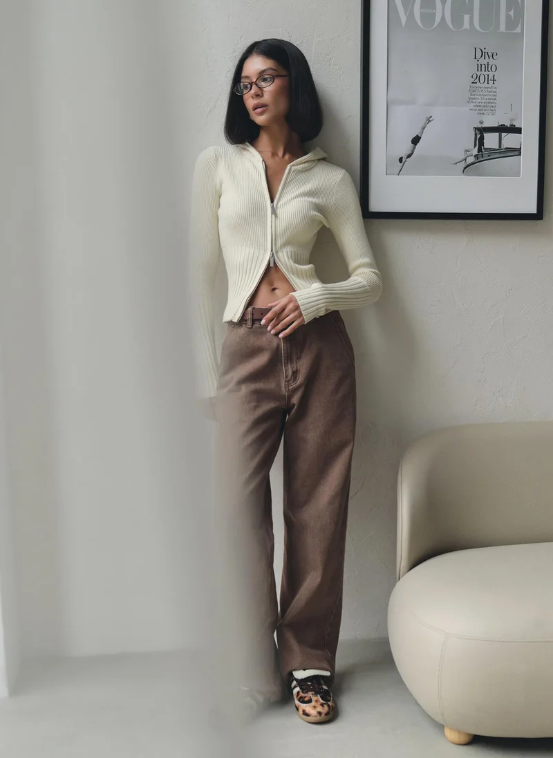 Lichi  Rib-knit cardigan with zip fastening for Women | Best Price UAE