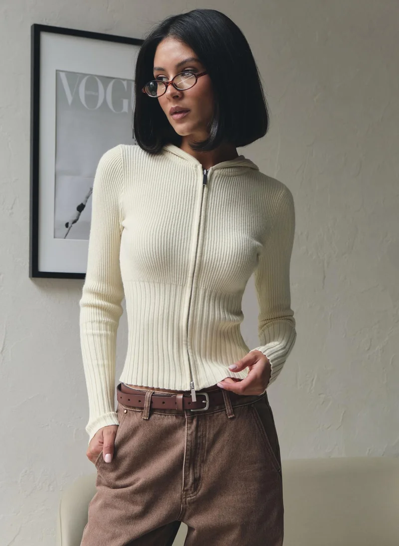 Lichi  Rib-knit cardigan with zip fastening for Women | Best Price UAE