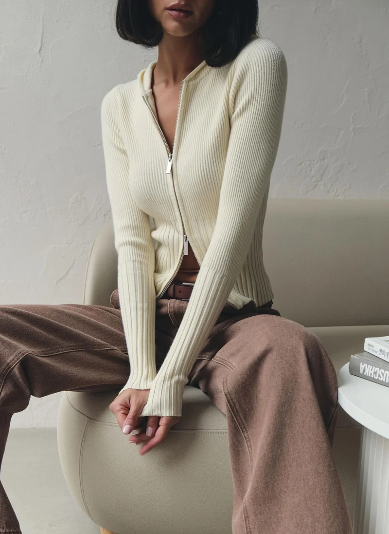 Lichi  Rib-knit cardigan with zip fastening for Women | Best Price UAE