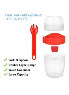 Premify Overnight Oats Jar Set Of 4 With Spoons, 870ml / 30oz Reusable Plastic Breakfast Jars With Partitions, On The Go Yogurt/Dessert Cups For Oatmeal, Cereal, Pudding, Porridge, Fruit Salad  - Image 4