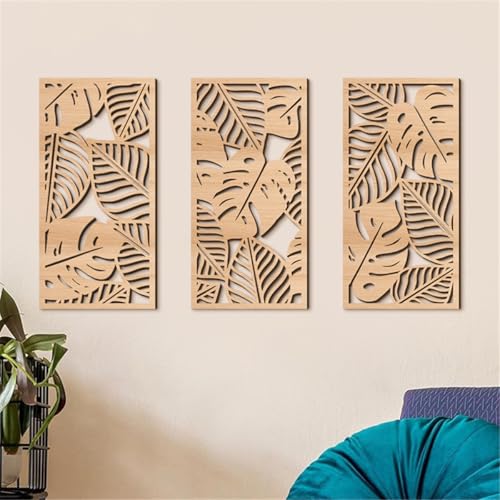 Jocaluyia 3 Pcs Tropical Leaf Wood Wall Art Decor, Wooden Palm Leaves Wall Hanging Decor, 3D Hollow Carved Craft Art Set, Boho Abstract Wall Sculptures Panels Decoration for Home Living Room Bedroom Kitchen (A) - Image 5
