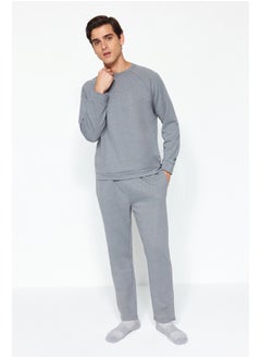Men's Dark Gray Regular Fit Knitted Pajamas Set