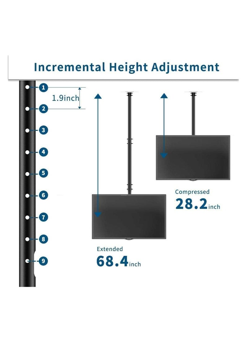 حامل تلفزيون LED عالي التحمل قابل للتعديل في السقف يناسب أجهزة تلفزيون LCD LED 4K مقاس 32-75 بوصة، شاشة مسطحة، ارتفاع قابل للتعديل، إمالة وتدوير (سقف تلفزيون AVT-560) - Image 2