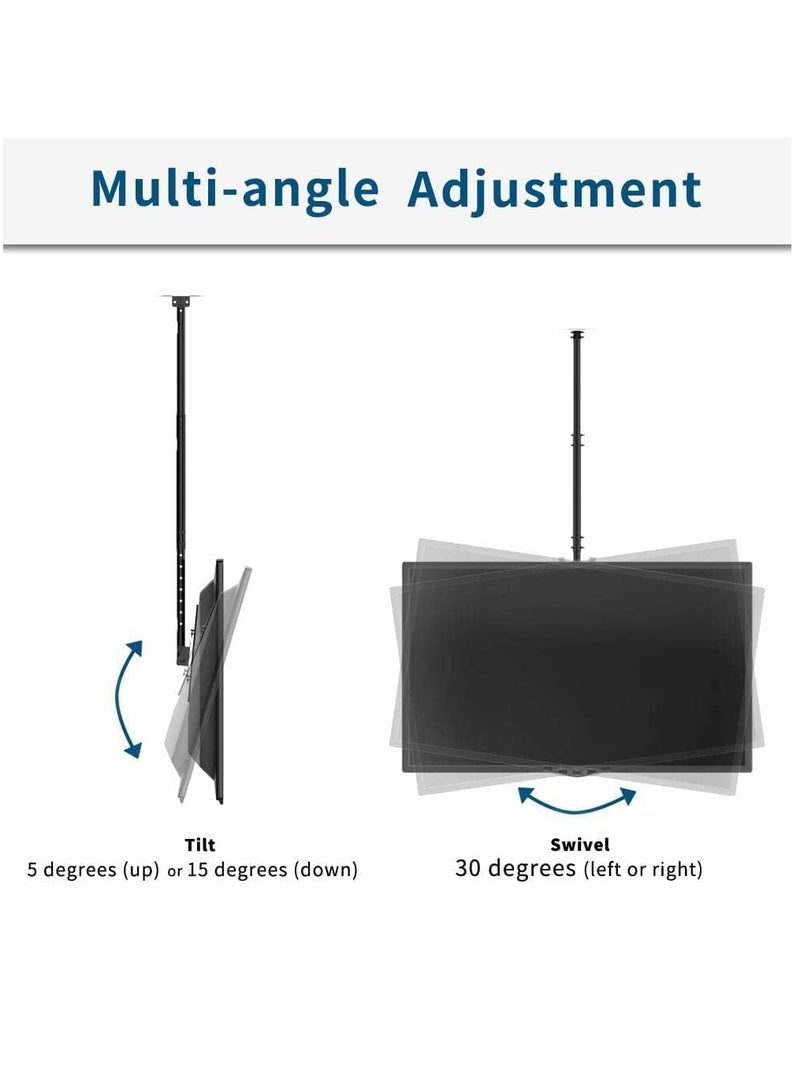 حامل تلفزيون LED عالي التحمل قابل للتعديل في السقف يناسب أجهزة تلفزيون LCD LED 4K مقاس 32-75 بوصة، شاشة مسطحة، ارتفاع قابل للتعديل، إمالة وتدوير (سقف تلفزيون AVT-560) - Image 3
