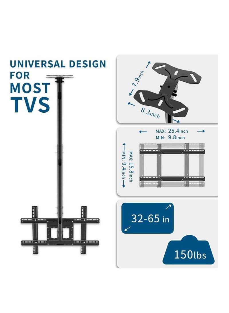 حامل تلفزيون LED عالي التحمل قابل للتعديل في السقف يناسب أجهزة تلفزيون LCD LED 4K مقاس 32-75 بوصة، شاشة مسطحة، ارتفاع قابل للتعديل، إمالة وتدوير (سقف تلفزيون AVT-560) - Image 5