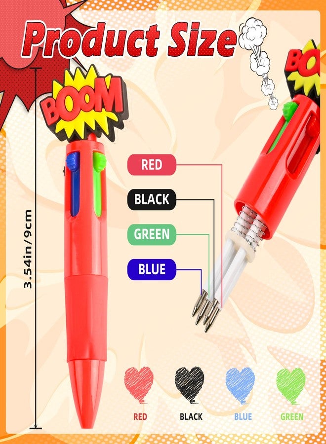 LiYiQ 25 Pcs Hero Theme Colorful Multicolor Pen in One Cute Cartoon Fun 4-in-1 Cute Pens Bulk Kawaii Hero Theme Boom Wow Pow Conversation Cool Ballpoint Pens for Fun Gifts - Image 2