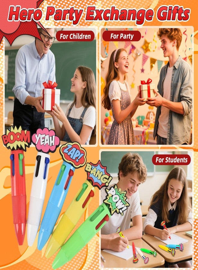 LiYiQ 25 Pcs Hero Theme Colorful Multicolor Pen in One Cute Cartoon Fun 4-in-1 Cute Pens Bulk Kawaii Hero Theme Boom Wow Pow Conversation Cool Ballpoint Pens for Fun Gifts - Image 5