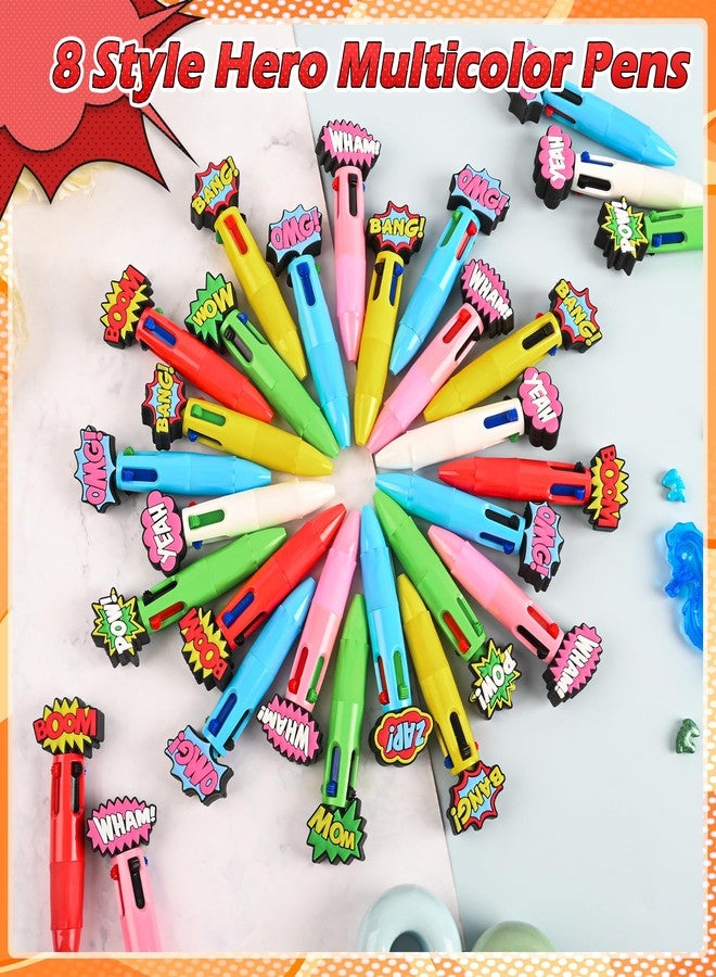 LiYiQ 25 Pcs Hero Theme Colorful Multicolor Pen in One Cute Cartoon Fun 4-in-1 Cute Pens Bulk Kawaii Hero Theme Boom Wow Pow Conversation Cool Ballpoint Pens for Fun Gifts - Image 3