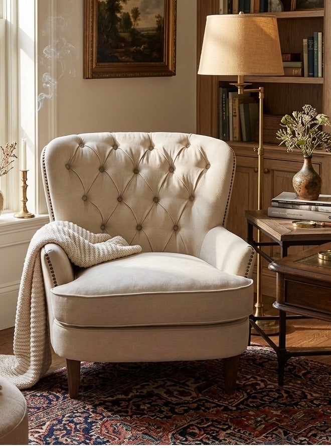House One Side Chair|MDF swedish wood and Linen -  Beige - Image 1