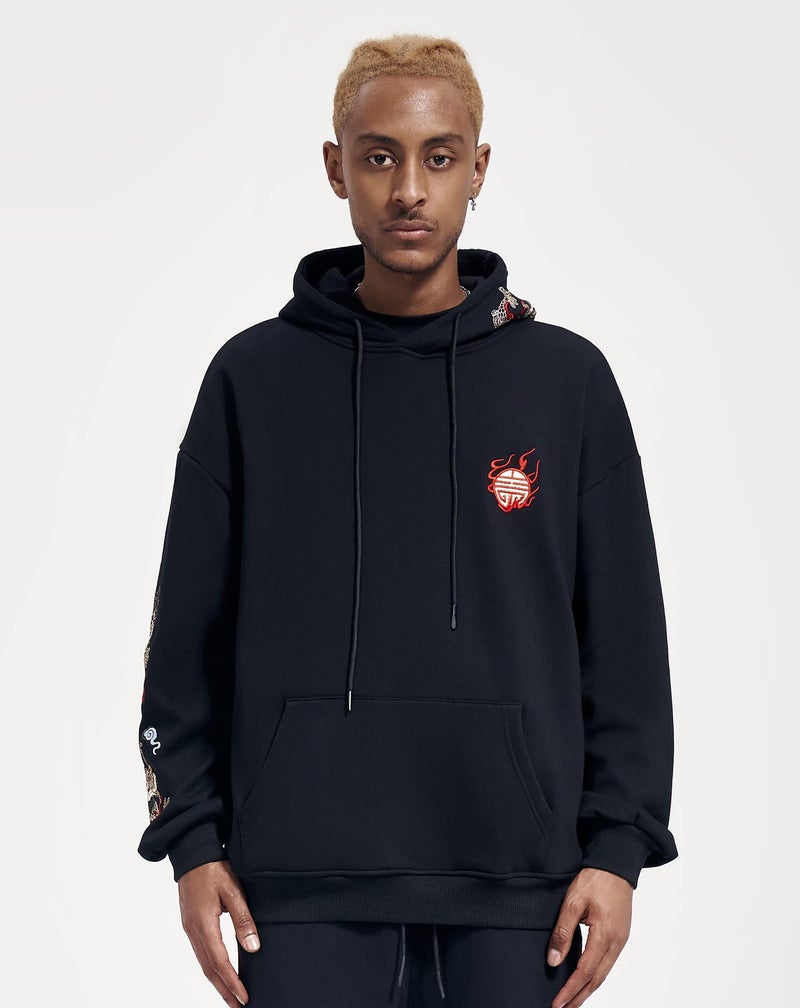 Niepce Inc Streetwear Men's Dragon Embroidered Heavyweight Graphic Hoodies (black-dragon, Large) - Image 2