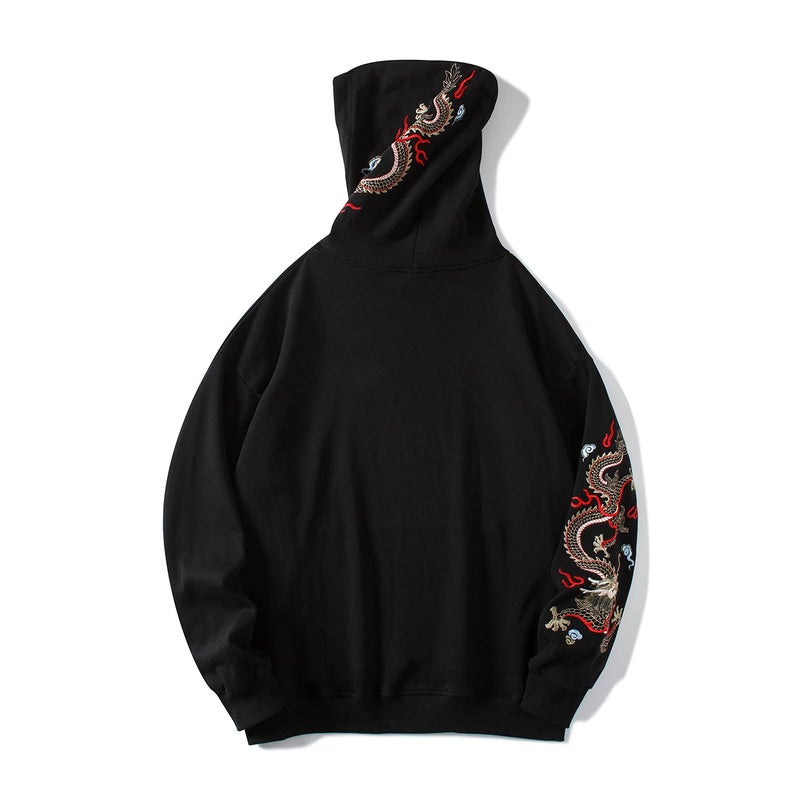 Niepce Inc Streetwear Men's Dragon Embroidered Heavyweight Graphic Hoodies (black-dragon, Large) - Image 3