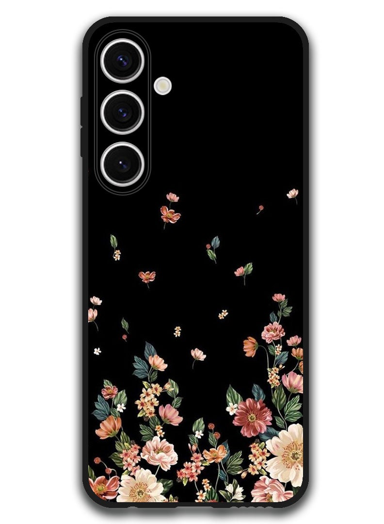 Theodor Protective Case Anti Scratch Shock Proof Bumper Cover For Samsung Galaxy S24 FE Flowers in Black Background - Image 1