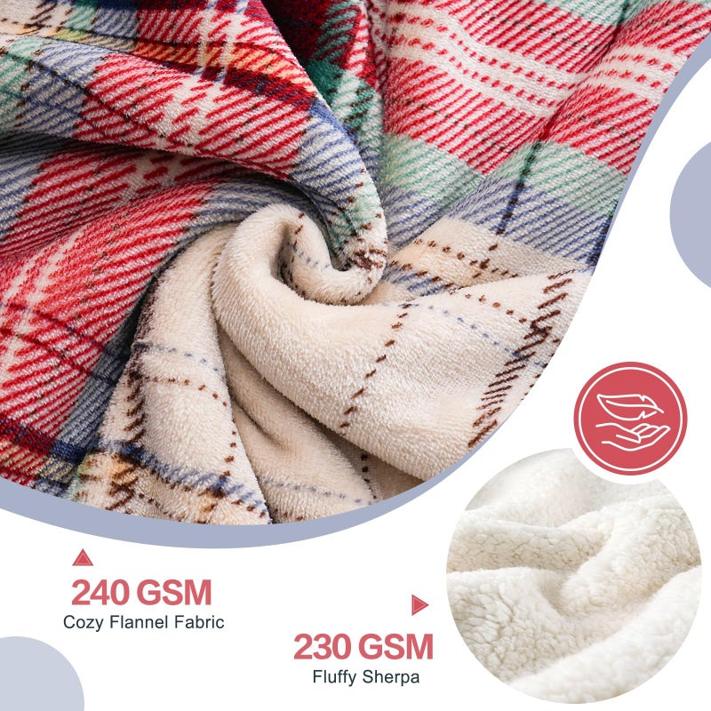 Pu Mei Sherpa Fleece Throw Blanket 60"" X 80"" Reversible Plush Fluffy Large Big Blanket Lattice Flannel Blankets For All Season Use  Chrismas Red - Image 4