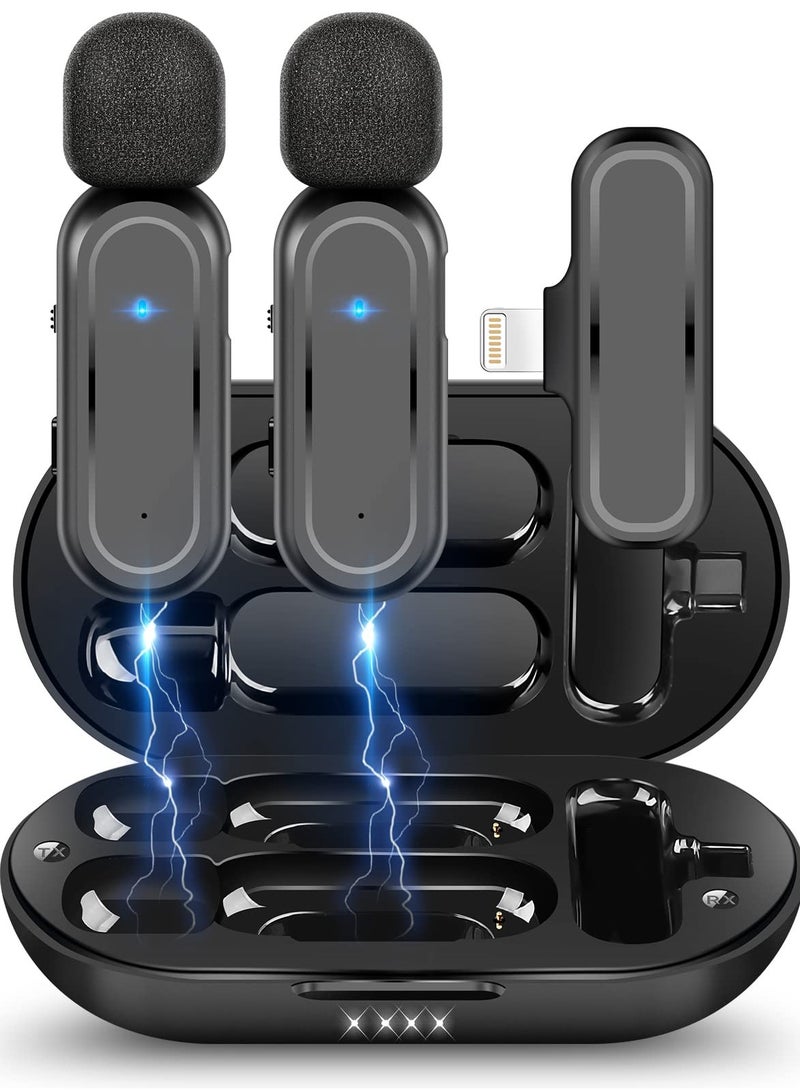 Wireless Lavalier Microphone, 2 Pack for iPhone iPad 7H Clip-on Lapel Microphone Wireless for Video Recording Vlogging, YouTube, Interview, with Charging Case, 3 Mode Denoise, 70ft - Image 1