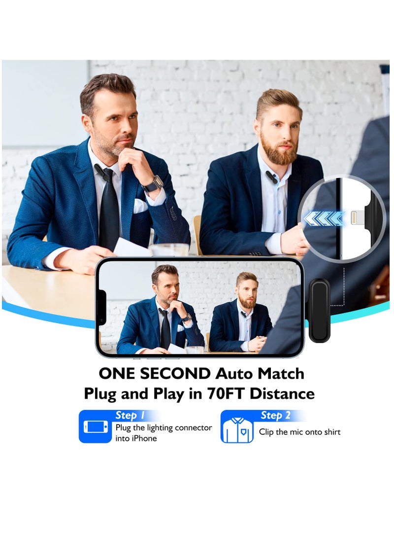 Wireless Lavalier Microphone, 2 Pack for iPhone iPad 7H Clip-on Lapel Microphone Wireless for Video Recording Vlogging, YouTube, Interview, with Charging Case, 3 Mode Denoise, 70ft - Image 3
