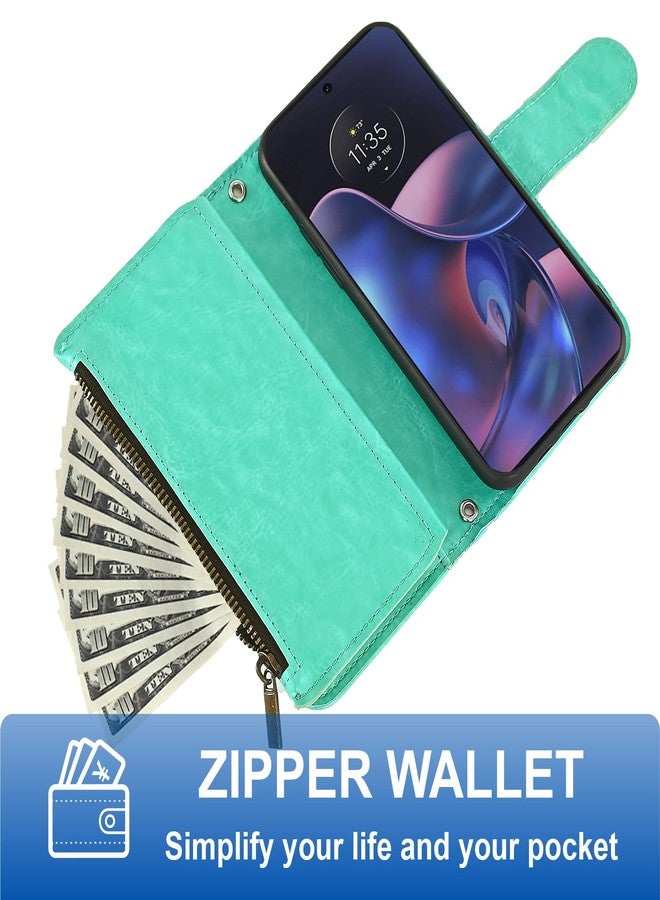 أسو ويش جراب هاتف Asuwish لهاتف Motorola Moto Edge 2022/MotoEdge 5G UW 2022، غطاء محفظة مع واقي شاشة، حزام كتف، سحاب، حامل بطاقات، فتحة، حامل، الجيل الثالث XT2205-1 XT2205-2، مقاس 6.6 بوصة، للنساء والفتيات، أخضر - Image 4