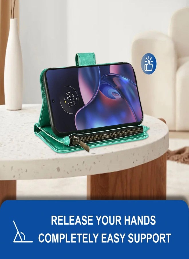 أسو ويش جراب هاتف Asuwish لهاتف Motorola Moto Edge 2022/MotoEdge 5G UW 2022، غطاء محفظة مع واقي شاشة، حزام كتف، سحاب، حامل بطاقات، فتحة، حامل، الجيل الثالث XT2205-1 XT2205-2، مقاس 6.6 بوصة، للنساء والفتيات، أخضر - Image 5