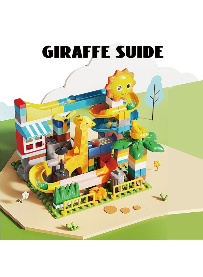 FEELO مجموعة كتل البناء الكبيرة زلاجة الزرافة من FEELO للأطفال | 99 قطعة | مجموعة بناء زلاجة حديقة حيوانات تفاعلية | كتل كبيرة وسهلة التجميع | تحتوي على طاحونة هوائية دوارة، شمس جميلة وزلاجة مستمرة - Image 2