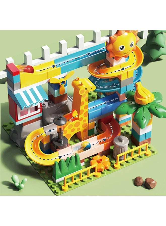 FEELO مجموعة كتل البناء الكبيرة زلاجة الزرافة من FEELO للأطفال | 99 قطعة | مجموعة بناء زلاجة حديقة حيوانات تفاعلية | كتل كبيرة وسهلة التجميع | تحتوي على طاحونة هوائية دوارة، شمس جميلة وزلاجة مستمرة - Image 3