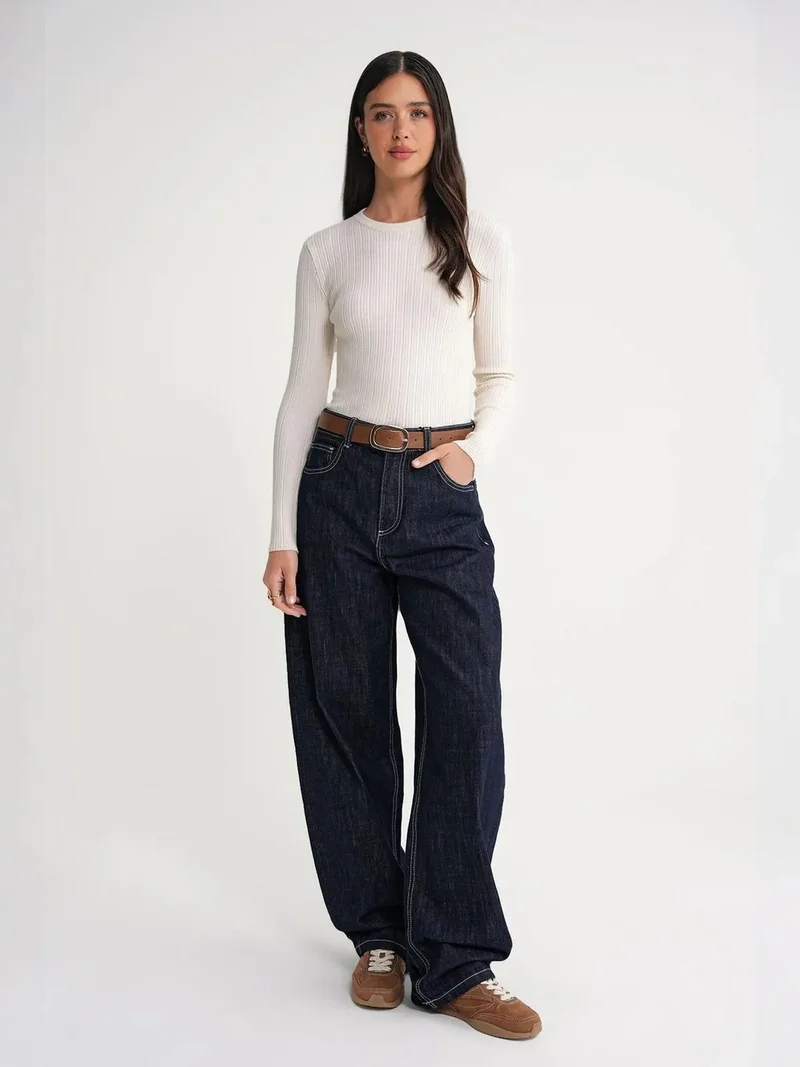 MixRay Mixray Soft Textured Ribbed Fitted Top