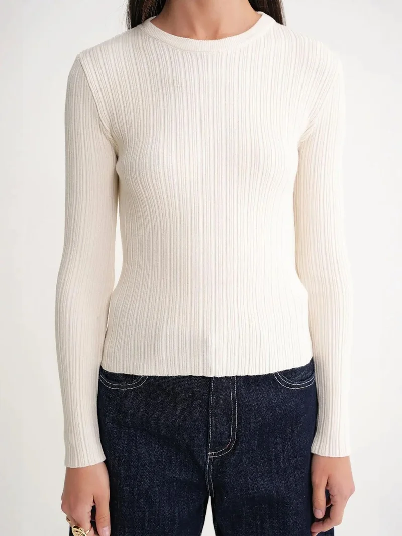 MixRay Natural Mixray Soft Textured Ribbed Fitted Top for Women | Best Price UAE