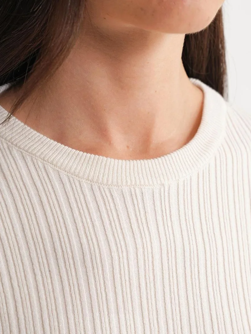 MixRay Natural Mixray Soft Textured Ribbed Fitted Top for Women | Best Price UAE