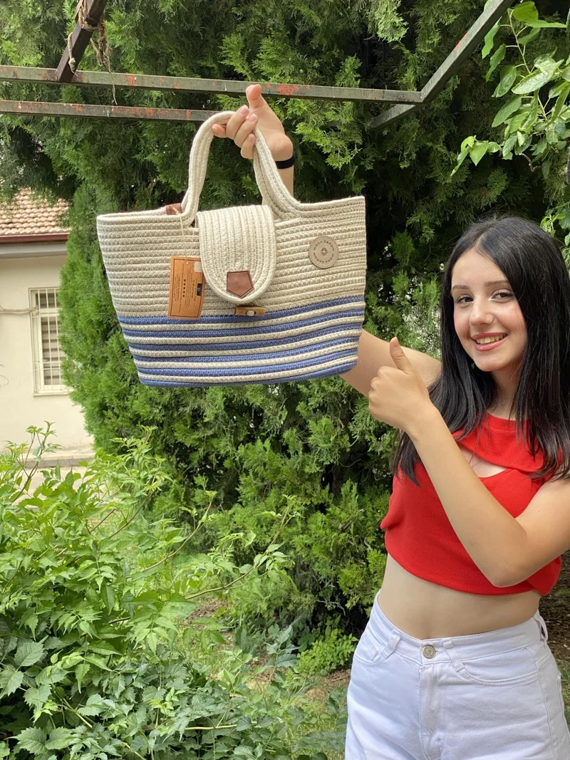 BDZ Deri Jute Straw Look Handbag Beach Bag Shoulder Bag