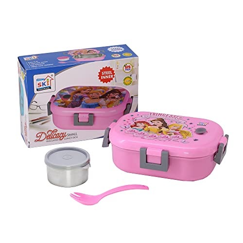SKi Homeware SKI Delicacy Insulated Stainless Steel Lunch Box for Kids Princess (400ML), Leak-Proof & air-Tight Snack Box, for School | with a 150ml Steel Inner Container & a Steel Spoon - Image 5