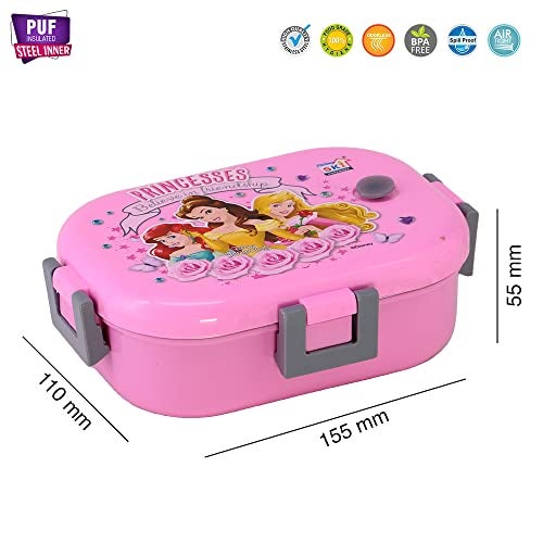 SKi Homeware SKI Delicacy Insulated Stainless Steel Lunch Box for Kids Princess (400ML), Leak-Proof & air-Tight Snack Box, for School | with a 150ml Steel Inner Container & a Steel Spoon - Image 4