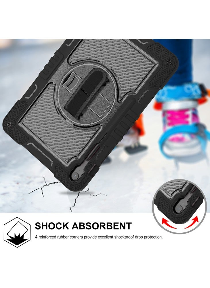 For Samsung Galaxy Tab S10 FE+ Tablet Case Silicone+PC Shockproof Cover with Kickstand Shoulder Strap - Black - Image 3