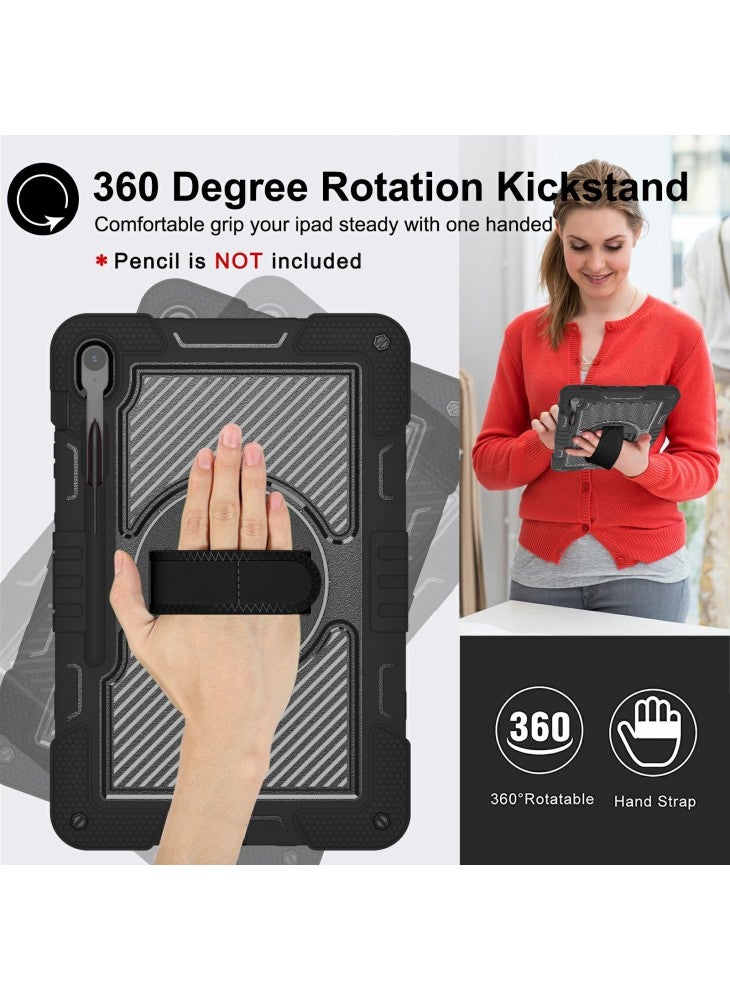For Samsung Galaxy Tab S10 FE+ Tablet Case Silicone+PC Shockproof Cover with Kickstand Shoulder Strap - Black - Image 2