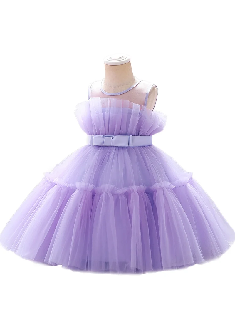 D'Daniela D' Daniela - Toddler Girls Bow Front Ruffle Hem Mesh Gown Dress Lavander