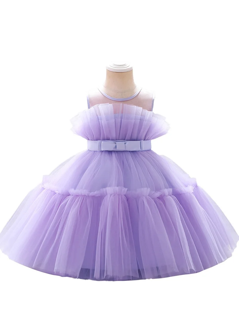 D'Daniela D' Daniela - Toddler Girls Bow Front Ruffle Hem Mesh Gown Dress Lavander