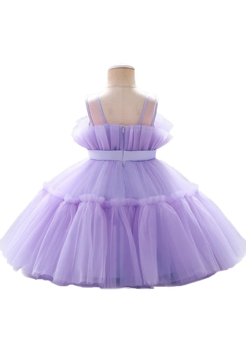 D'Daniela D' Daniela - Toddler Girls Bow Front Ruffle Hem Mesh Gown Dress Lavander