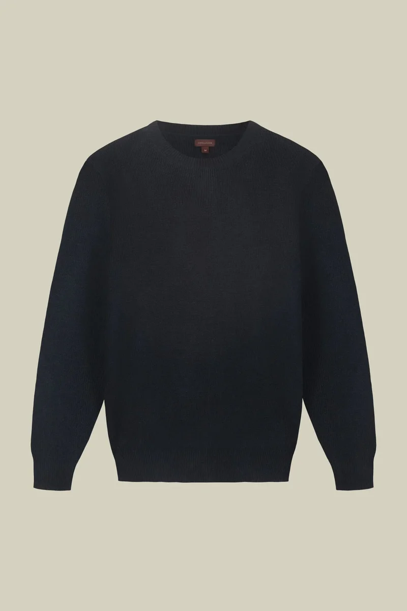 Doppelganger Men's ribbed knit crew neck jumper - DK Blue