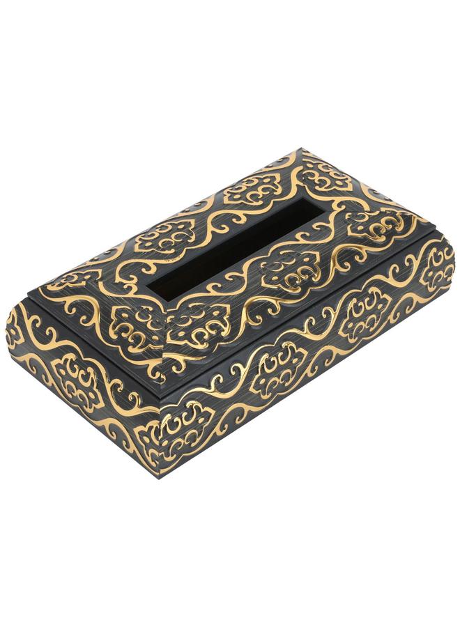 Alsaif Wooden Tissue Box Engraved Black  - Image 1