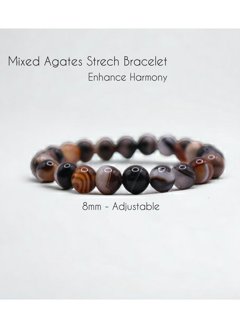 HADIGEMS 8mm Mix Agate Strech Bracelet Aka Sulaimani Agates - Image 1