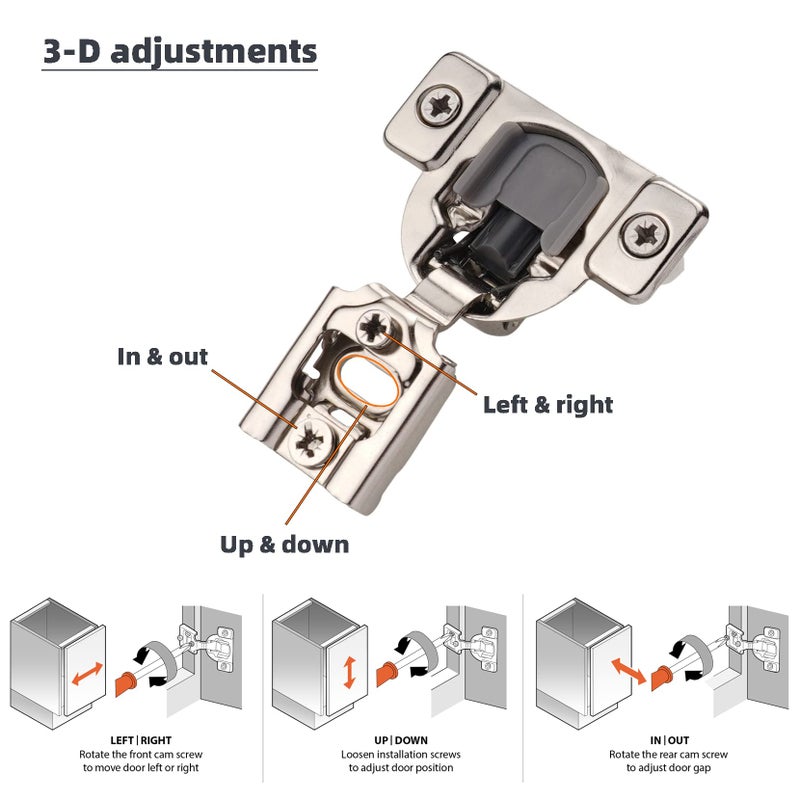 Decobasics Kitchen Cabinet Hinges - 3/4 (Pack Of 10) - Soft Close Cupboard Door Hinges - Home Improvement (Cabinet Hardware) - 3 Way Adjustability & Easy Installation - Image 5