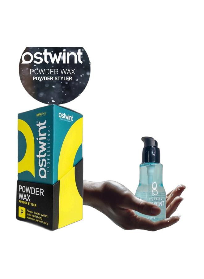 أوستوينت بودرة شمع تصفيف الشعر الجديدة، ٢٠ غرام، تُضفي كثافةً على الشعر وتُسهّل تصفيفه، بتأثير مطفي. تُزيل التجعد وتُمنحكِ مظهرًا طبيعيًا يدوم طوال اليوم، كما تُساعد في الحفاظ على مظهركِ. سيروم الكولاجين للشعر ١٠٠ مل، مُناسب للشعر الخفيف والتالف. - Image 1