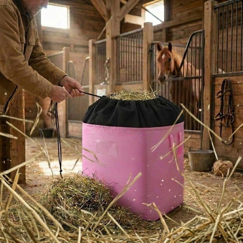 170 Liter Horse Hay Bag Drawstring Feed Storage Cherry Blossom Pink - Image 5