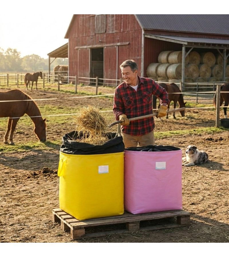 170 Liter Horse Hay Bag Drawstring Feed Storage Cherry Blossom Pink - Image 1